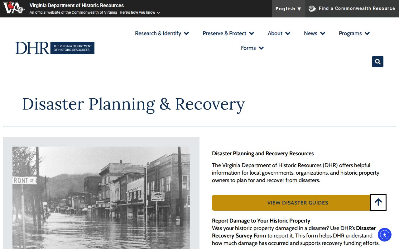 Virginia neighbors research context from the Department of Historic Resources disaster planning page