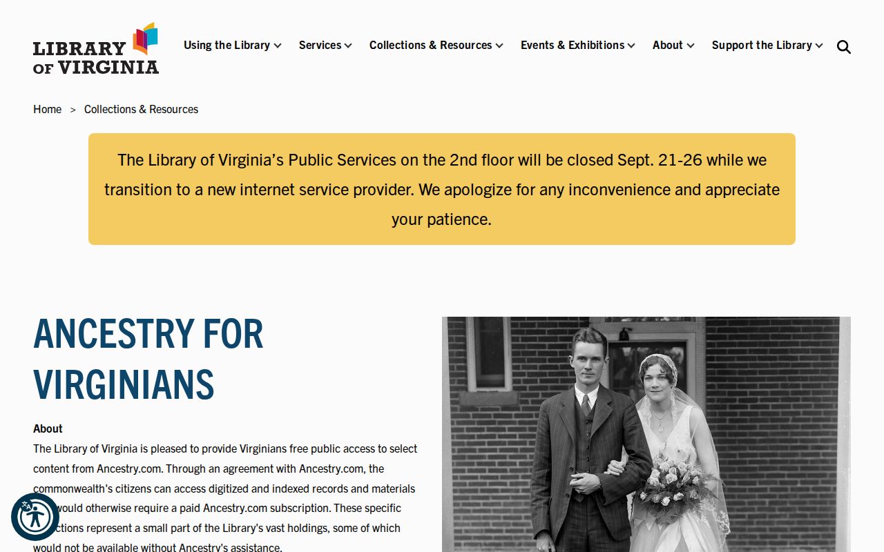 Virginia city directory collection page with selected years and related records