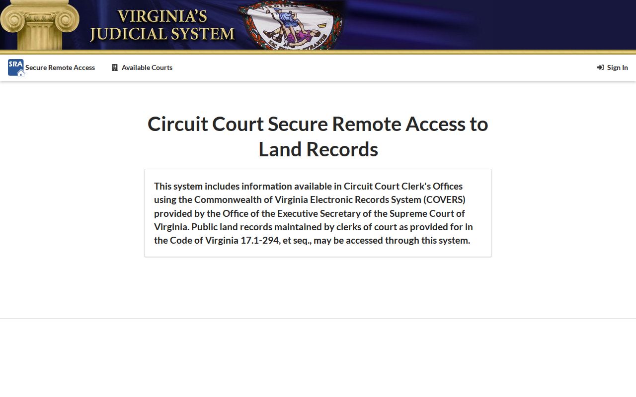 Virginia residents directory reference to the Circuit Court Secure Remote Access land-record index